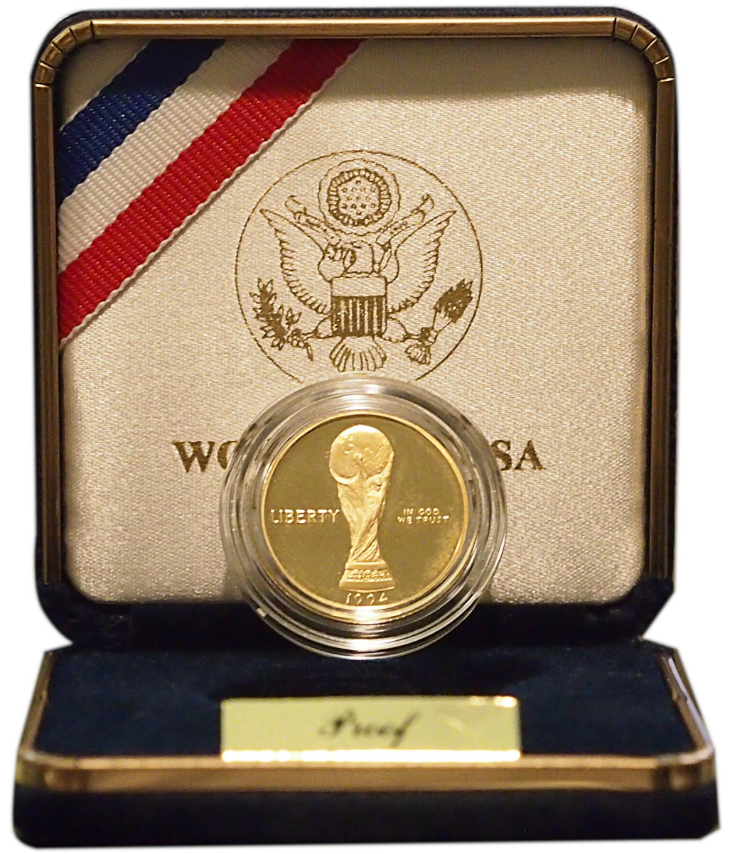 USA World Cup 1994 5 Dollari Oro Fondo Specchio Tiratura Limitata