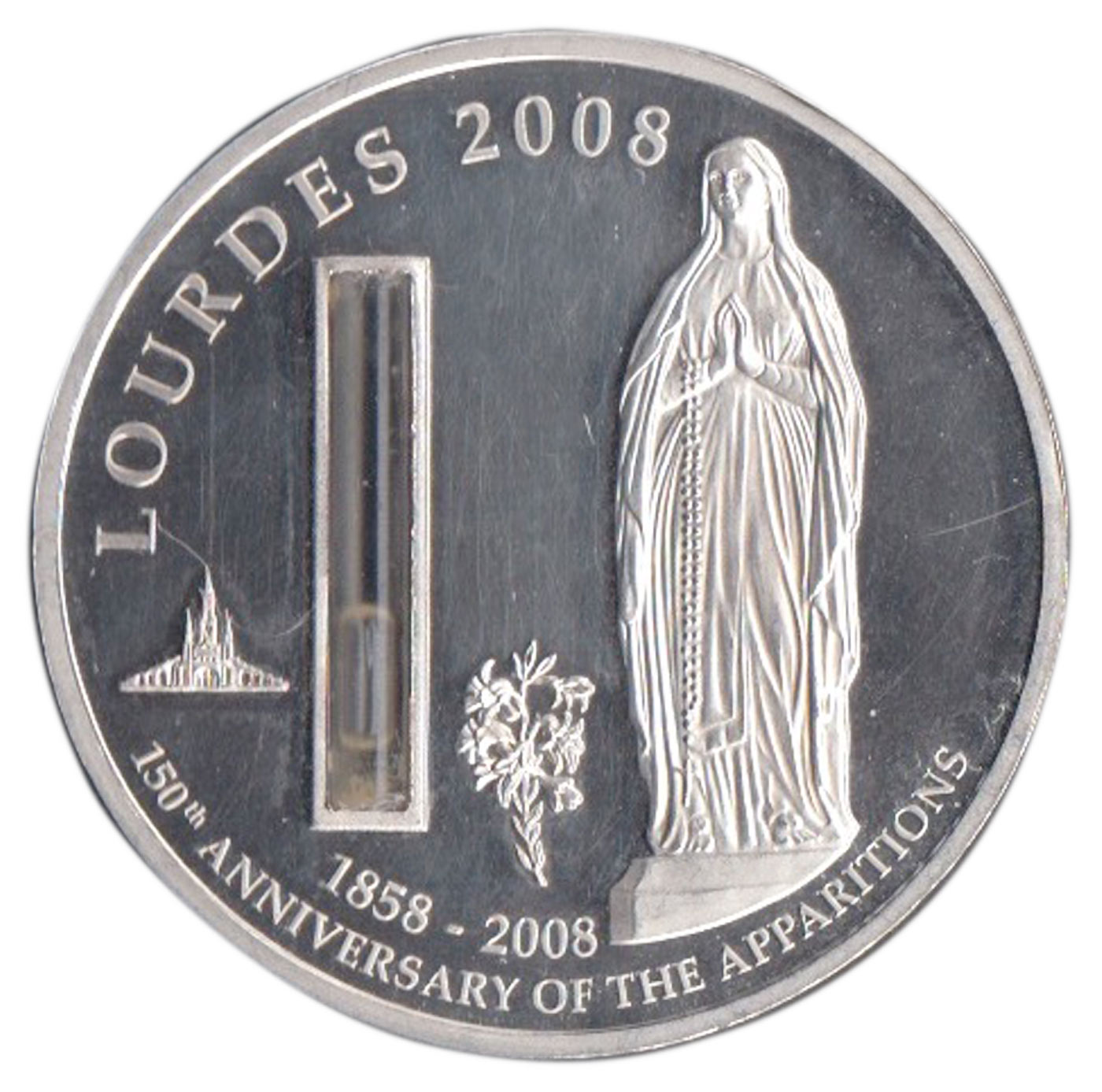 2008 PALAU  $1 Apparizioni  LOURDES Placcata Argento con ACQUA SANTA