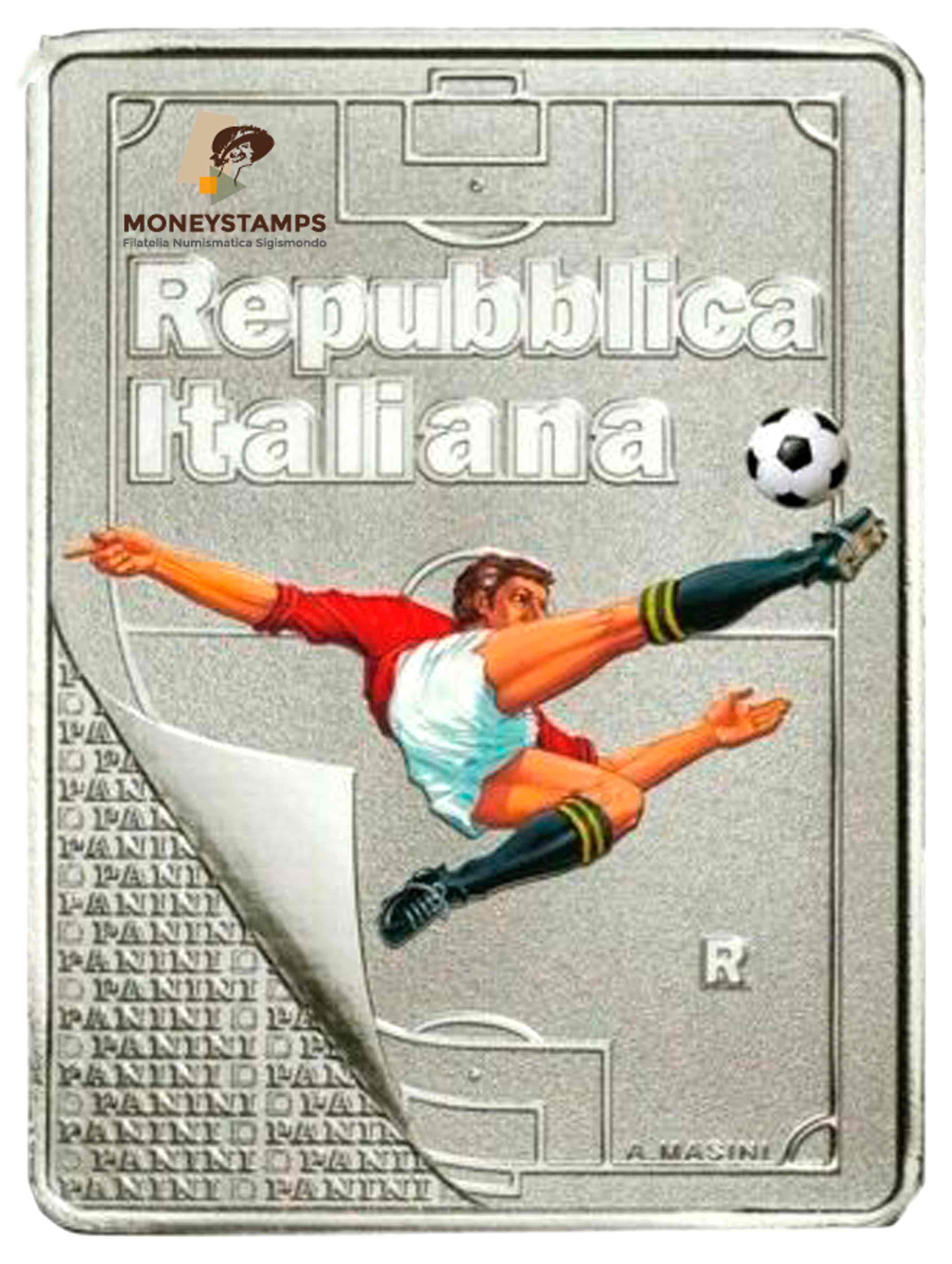 2022 - 5 Euro Argento ITALIA Figurine PANINI, Calciatori - Rossa Fdc