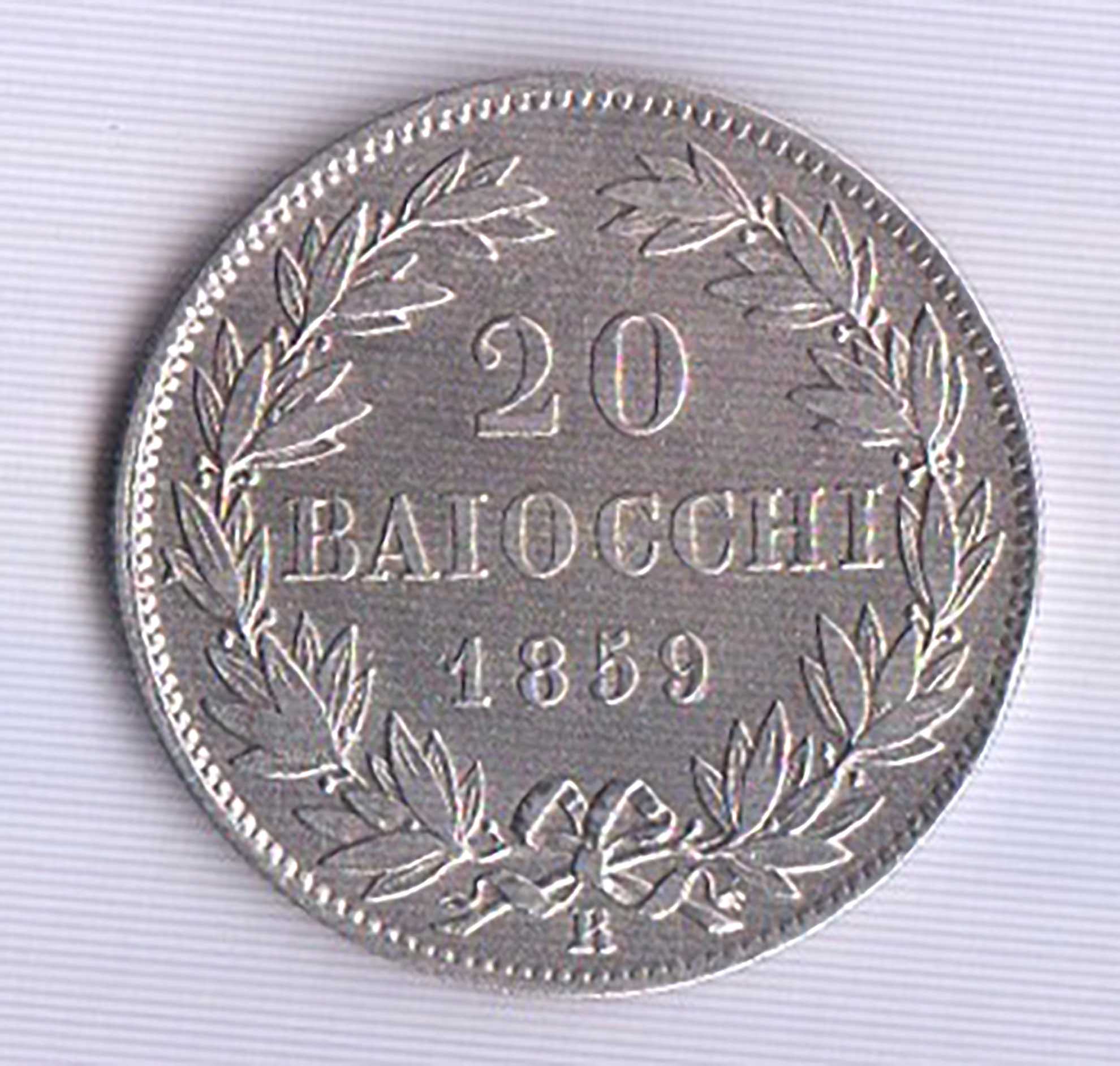 1859 - 20 Baiocchi Doppio Giulio 2 Tipo Ag. Spl