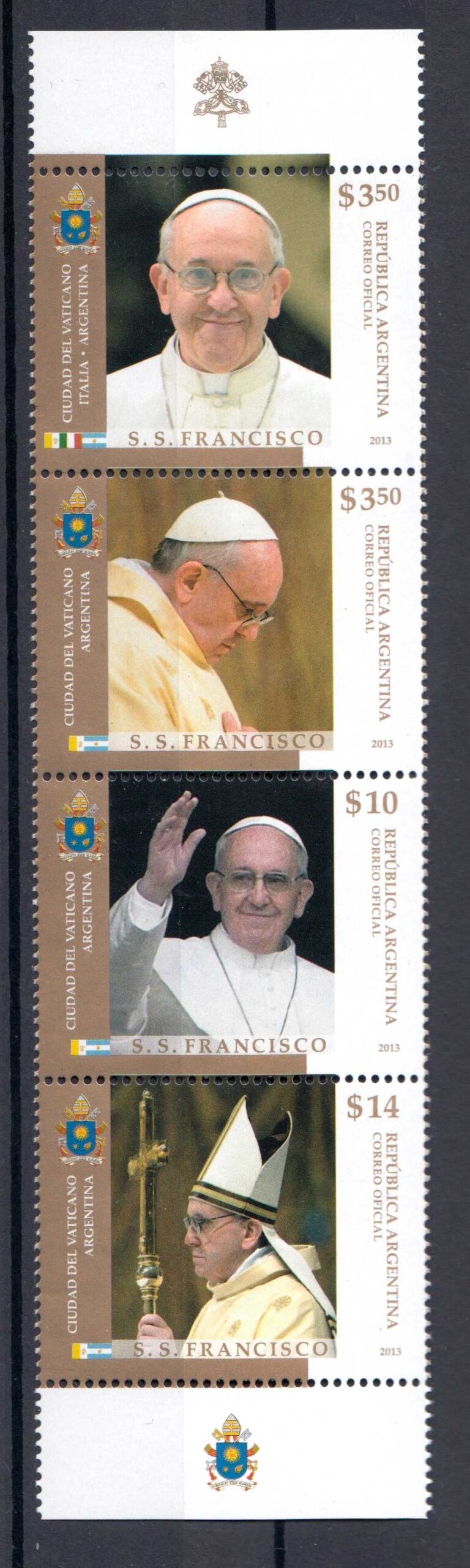 2013 - Vaticano congiunta Argentina Inizio Pontificato Papa Francesco 4 val.