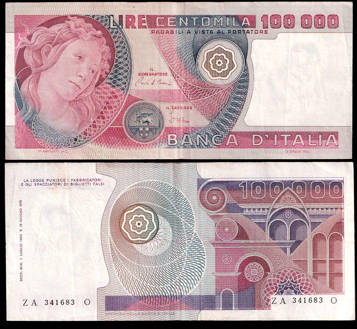 1980 - Lire 100.000 Busto Lire Botticelli Spl+