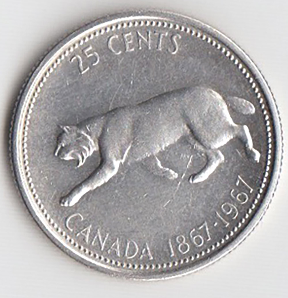 CANADA 25 Cents 1967 Lince AG Conf. Centennial Spl