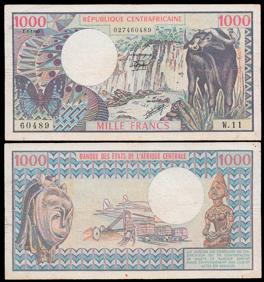 Repubblica Centrafricana 1000 franchi 1980 BB+ Rara