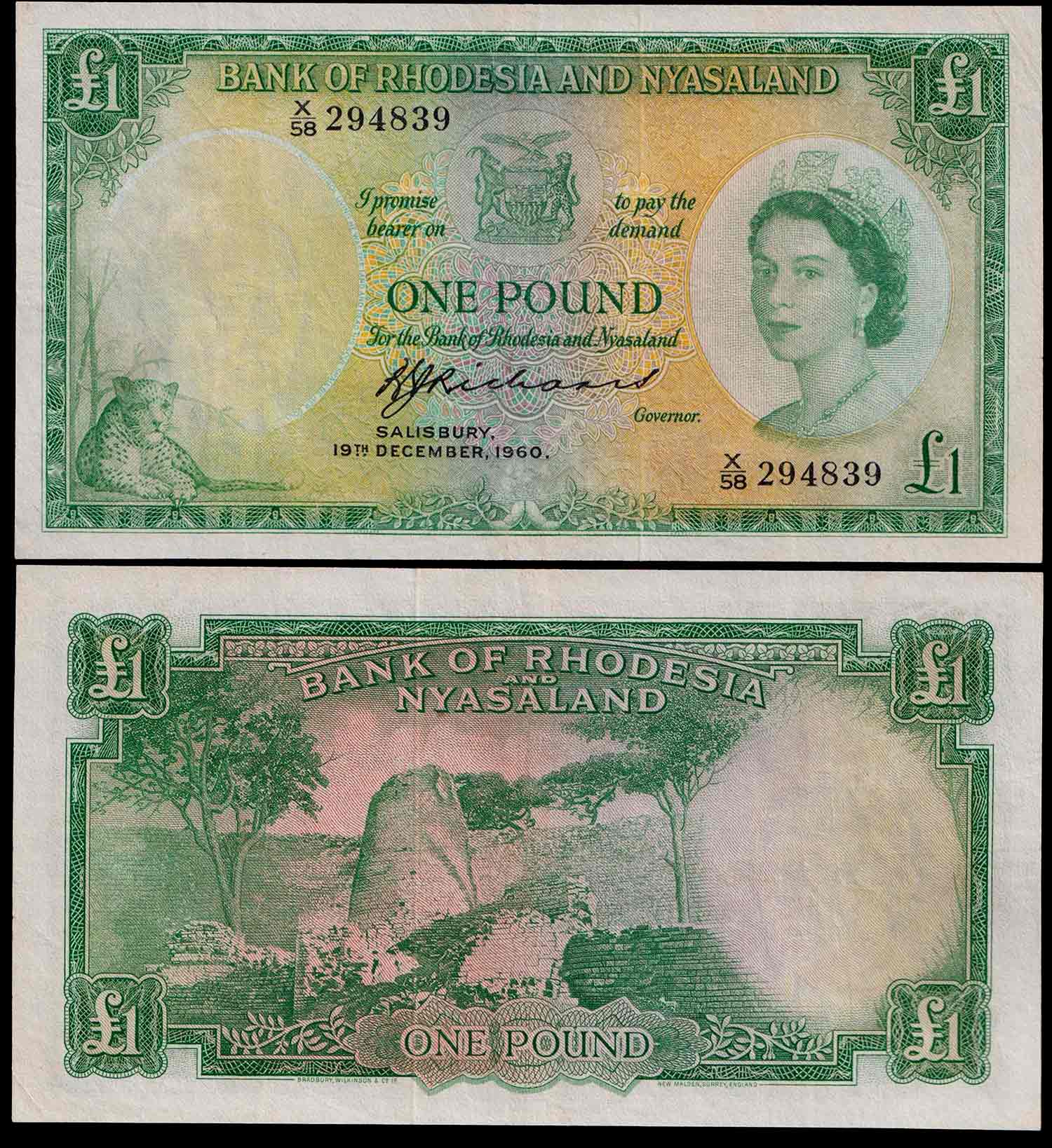 RHODESIA E NYASALAND 1 Pound P 21 b 1960 Stupenda+ Rara