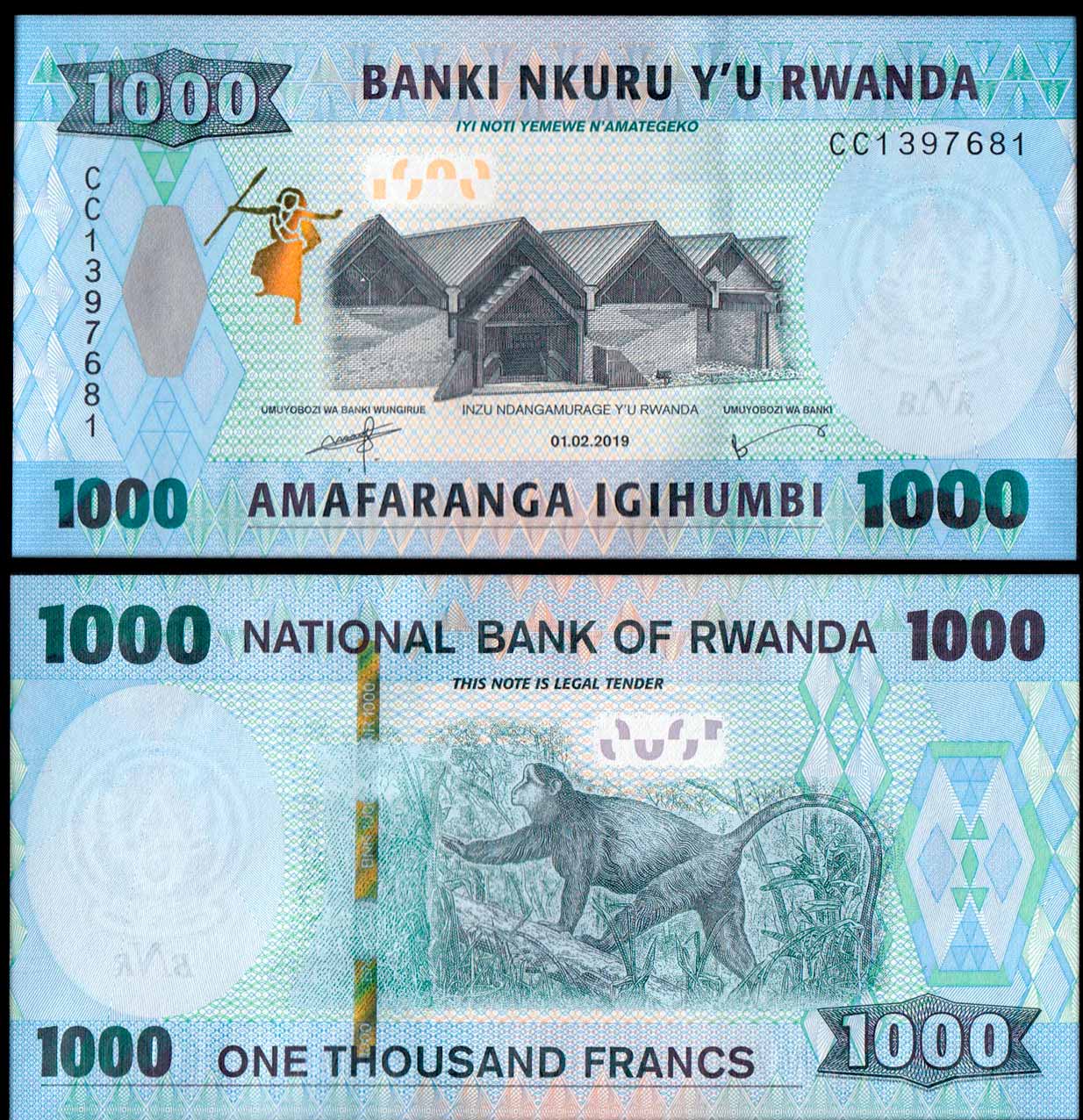 RWANDA 1000 Francs 2019 Fior di Stampa
