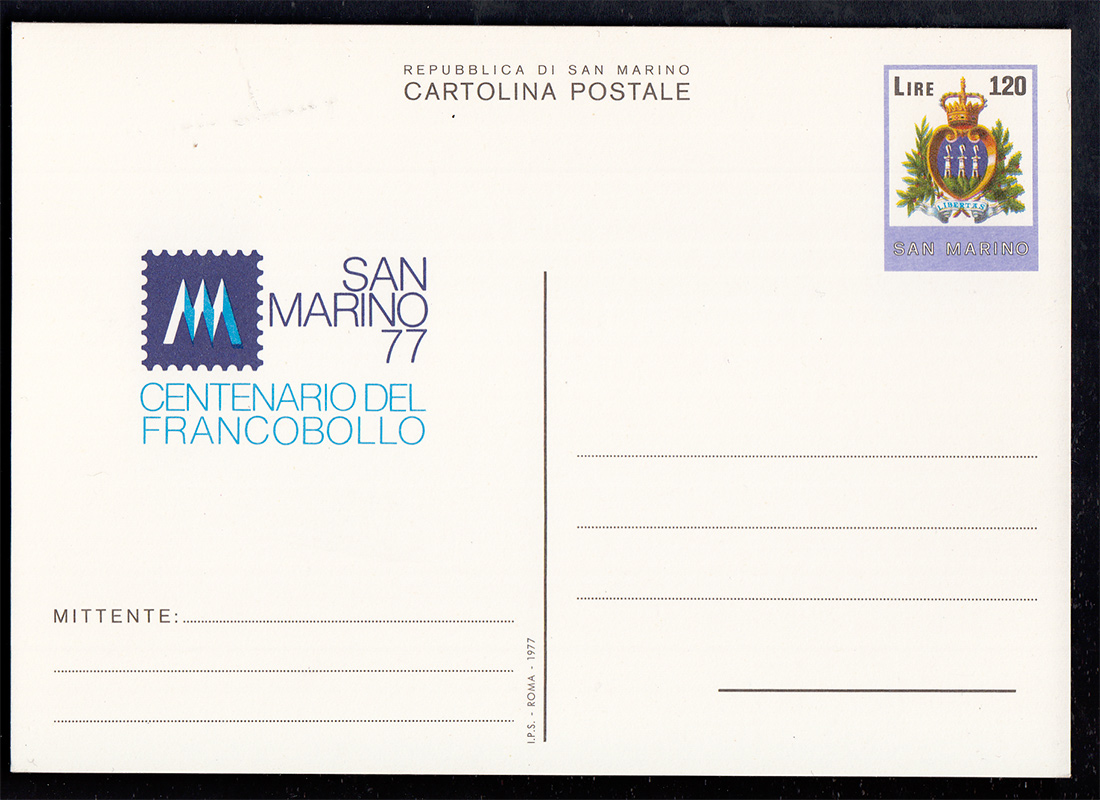 Centenario del Francobollo cartolina nuova Lire 120 31.8.1977