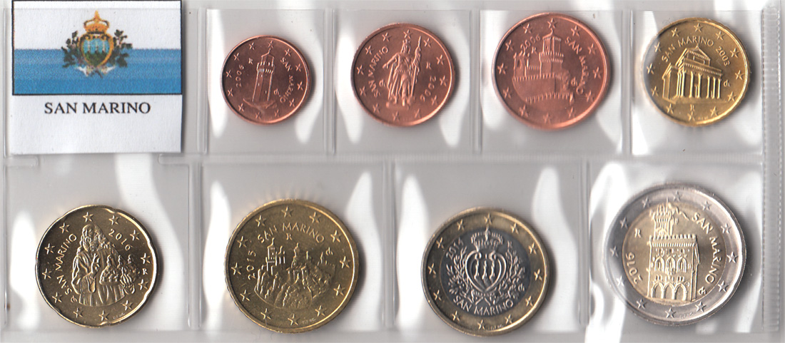 Serie di 8 monete San Marino Fior di Conio anni misti