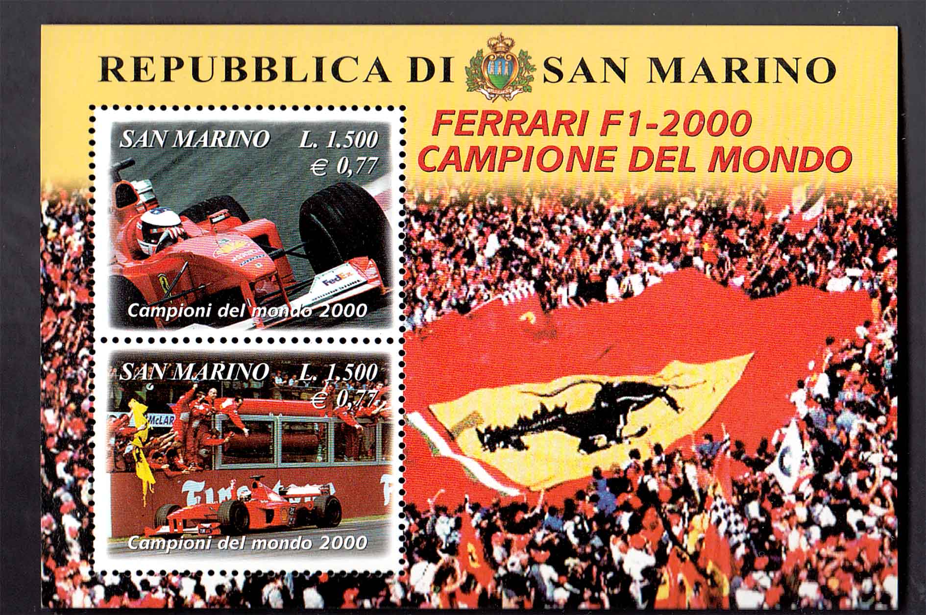 2001 an Marino Ferrari campione del mondo di Formula foglietto  Nuovo 2001