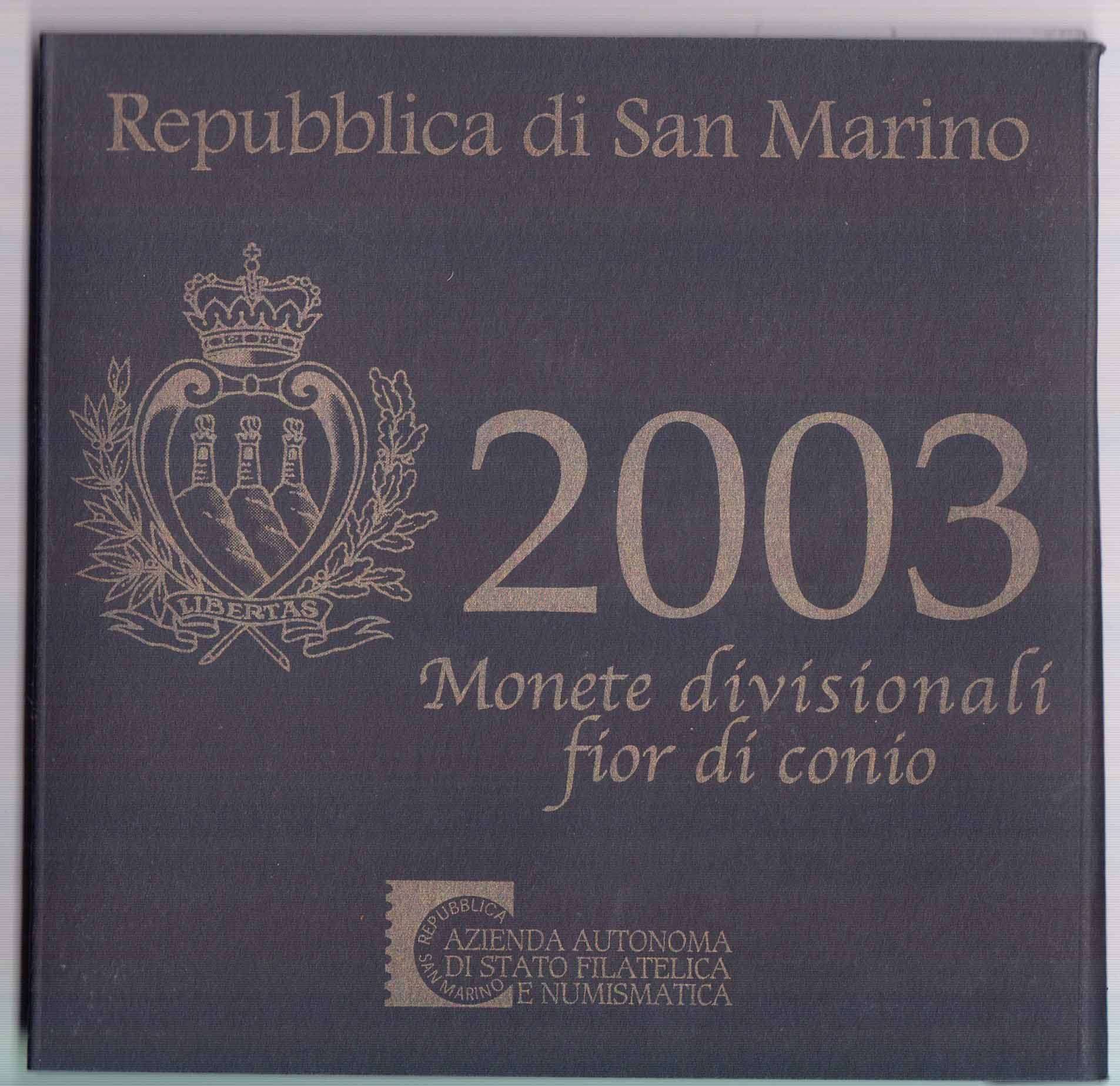 2003 Set Ufficiale 9 pezzi Con 5 € In Argento San Marino