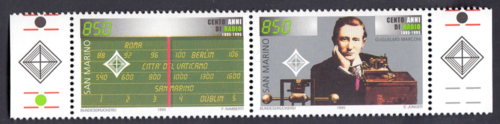 1995 San Marino Centenario Radio Marconi Congiunta Vaticano,Irlanda, Italia, Germania