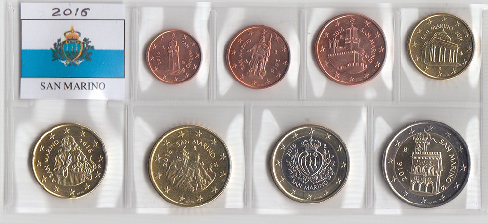 2016 - San Marino serie di 8 monete Fior di Conio