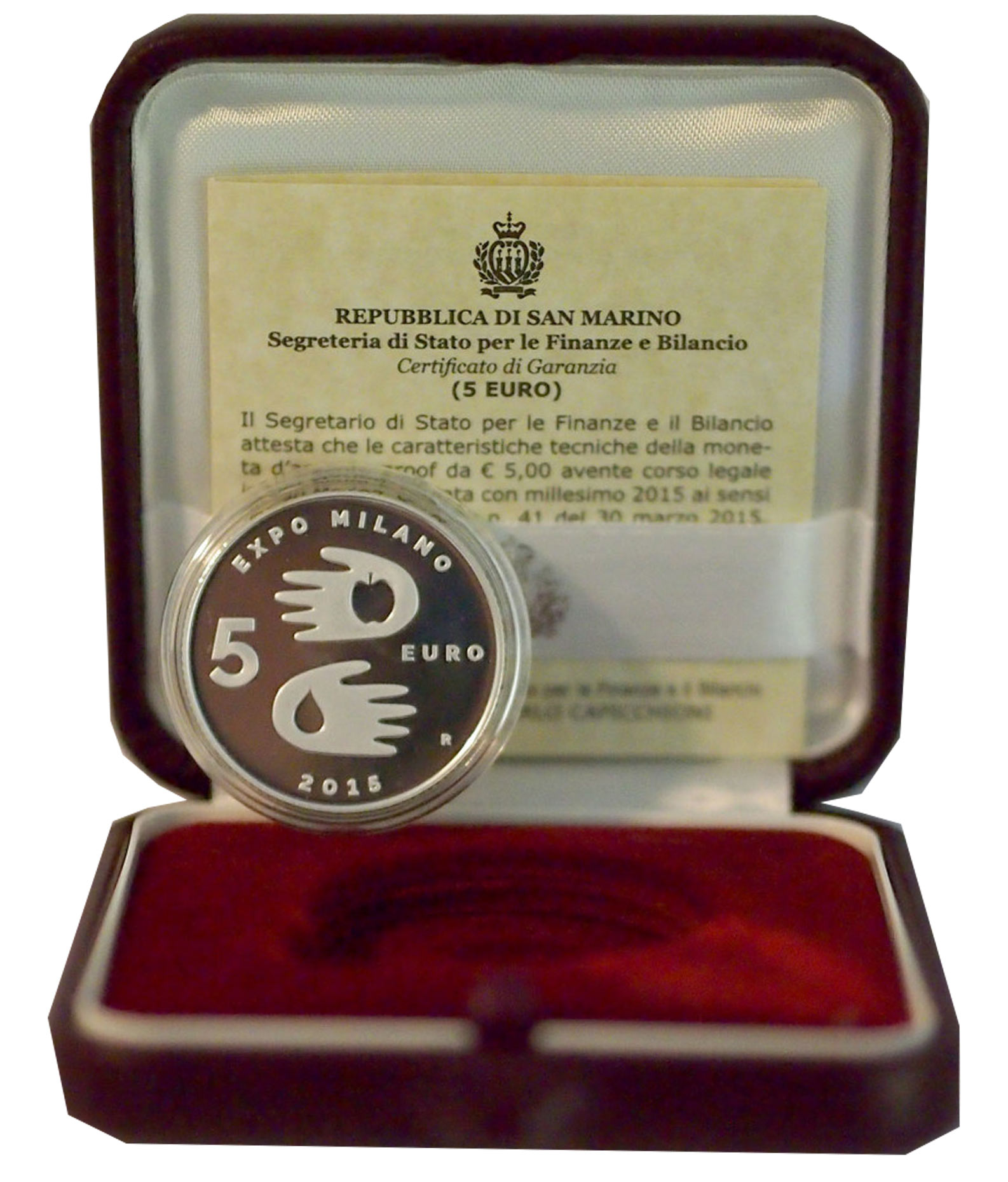 2015 - 5 Euro Argento Fondo Specchio  Expo Milano