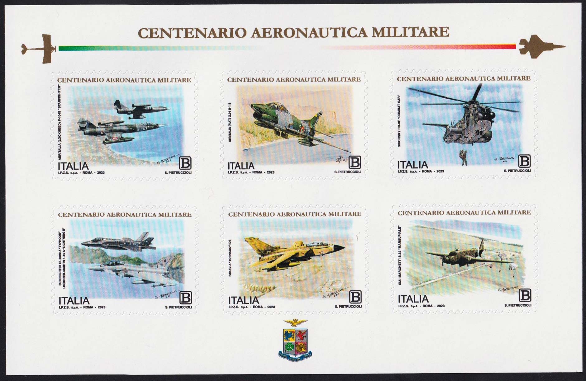 2023 - Foglietto  Centenario Aeronautica militare 6 val. Nuovi