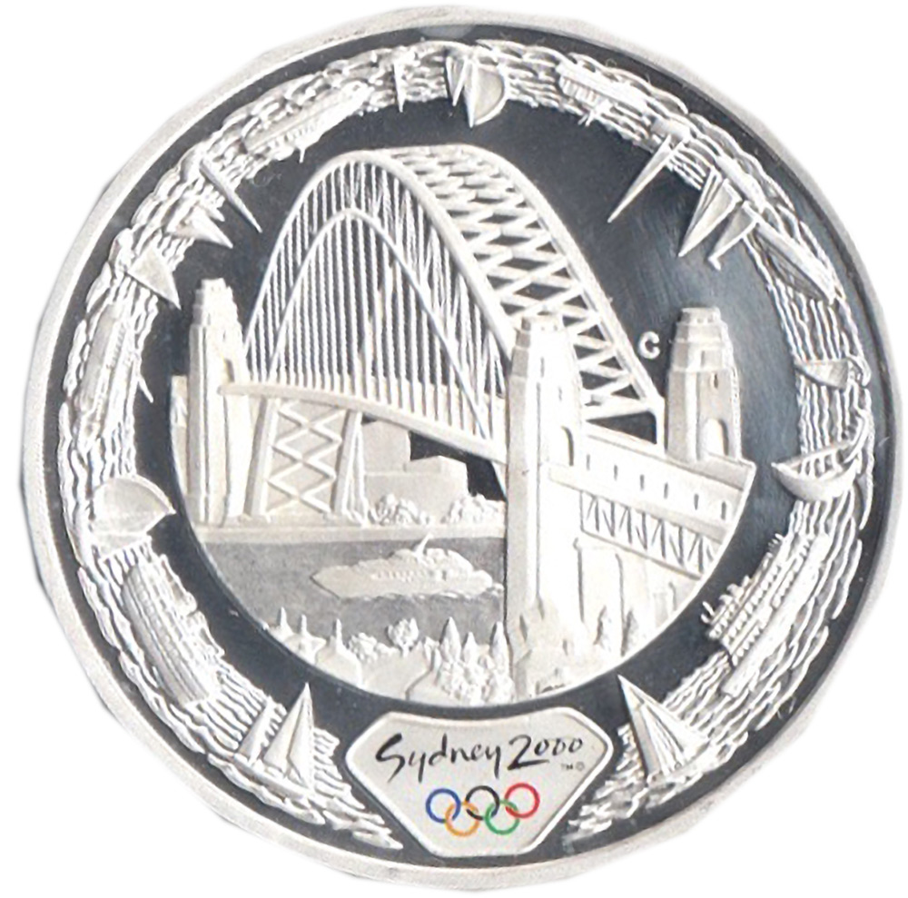 Australia 5 dollari Sydney 2000 Olympic Harbour of Life argento Fondo Specchio