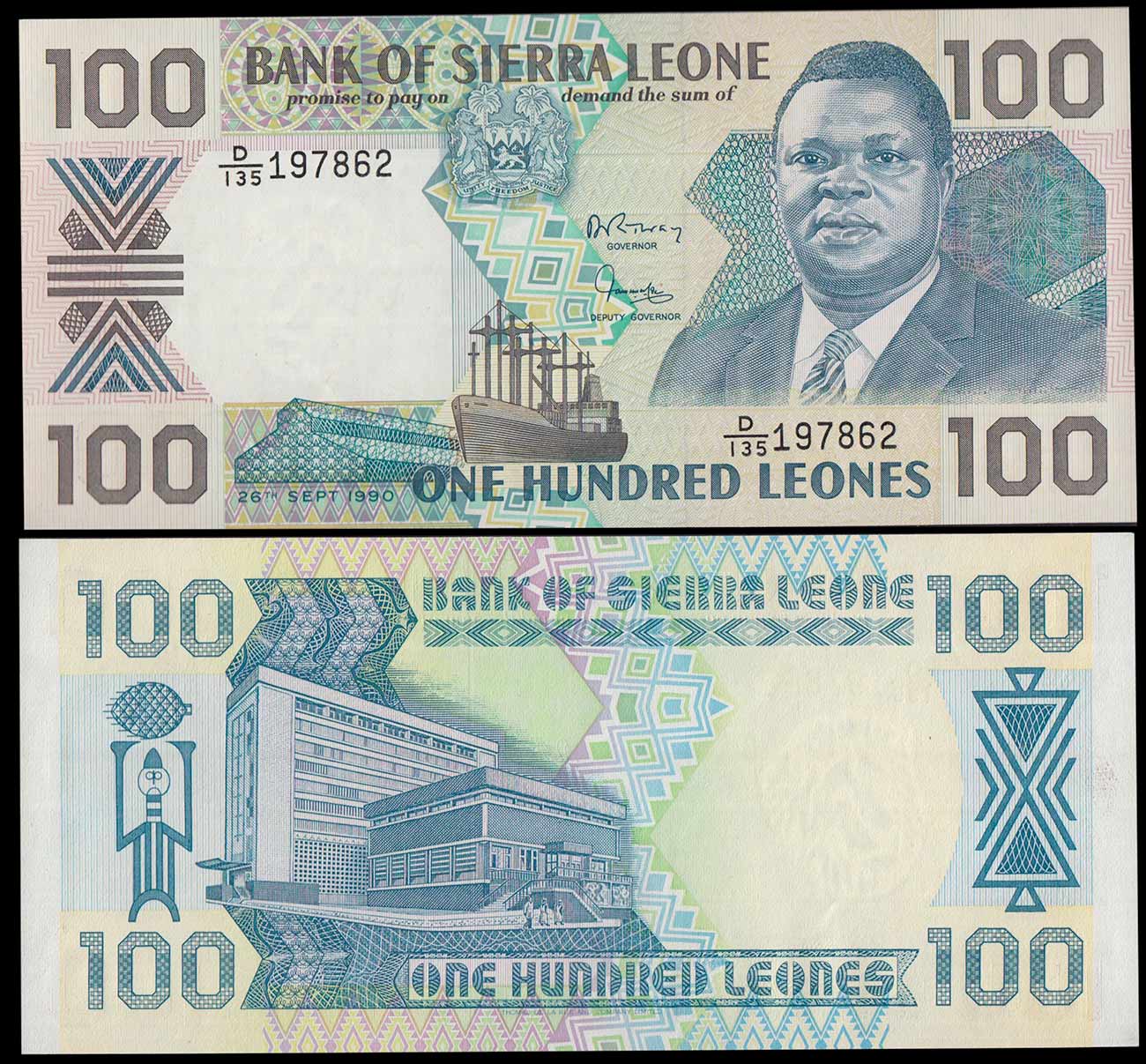 SIERRA LEONE 100 Leones 1989  "President Saidu Momoh" Fds