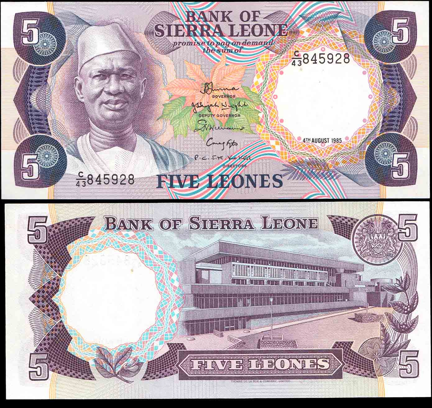 SIERRA LEONE 5 Leones President Siaka Stevens 1985 Fds