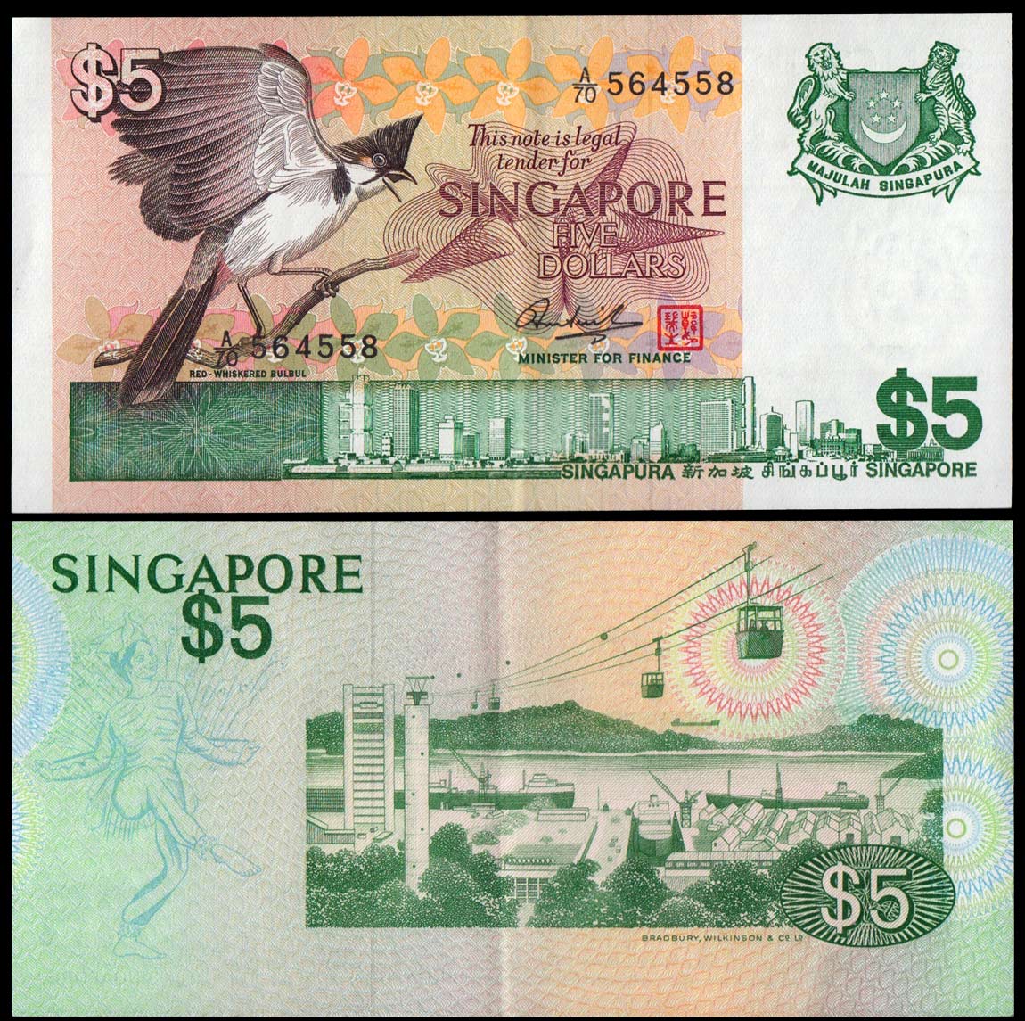 Singapore 5 Dollars "Red-Whiskered Bulbul " Quasi Fior di Stampa