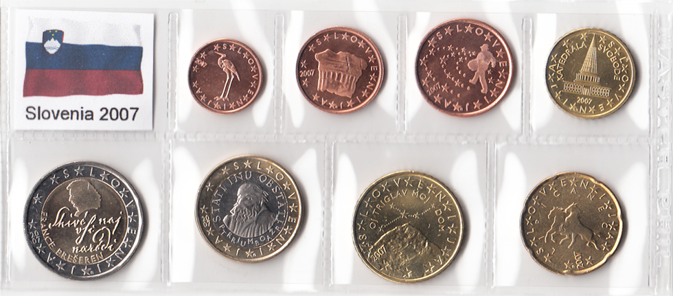 SLOVENIA 2007 Serie 8 monete in euro  Fior di Conio