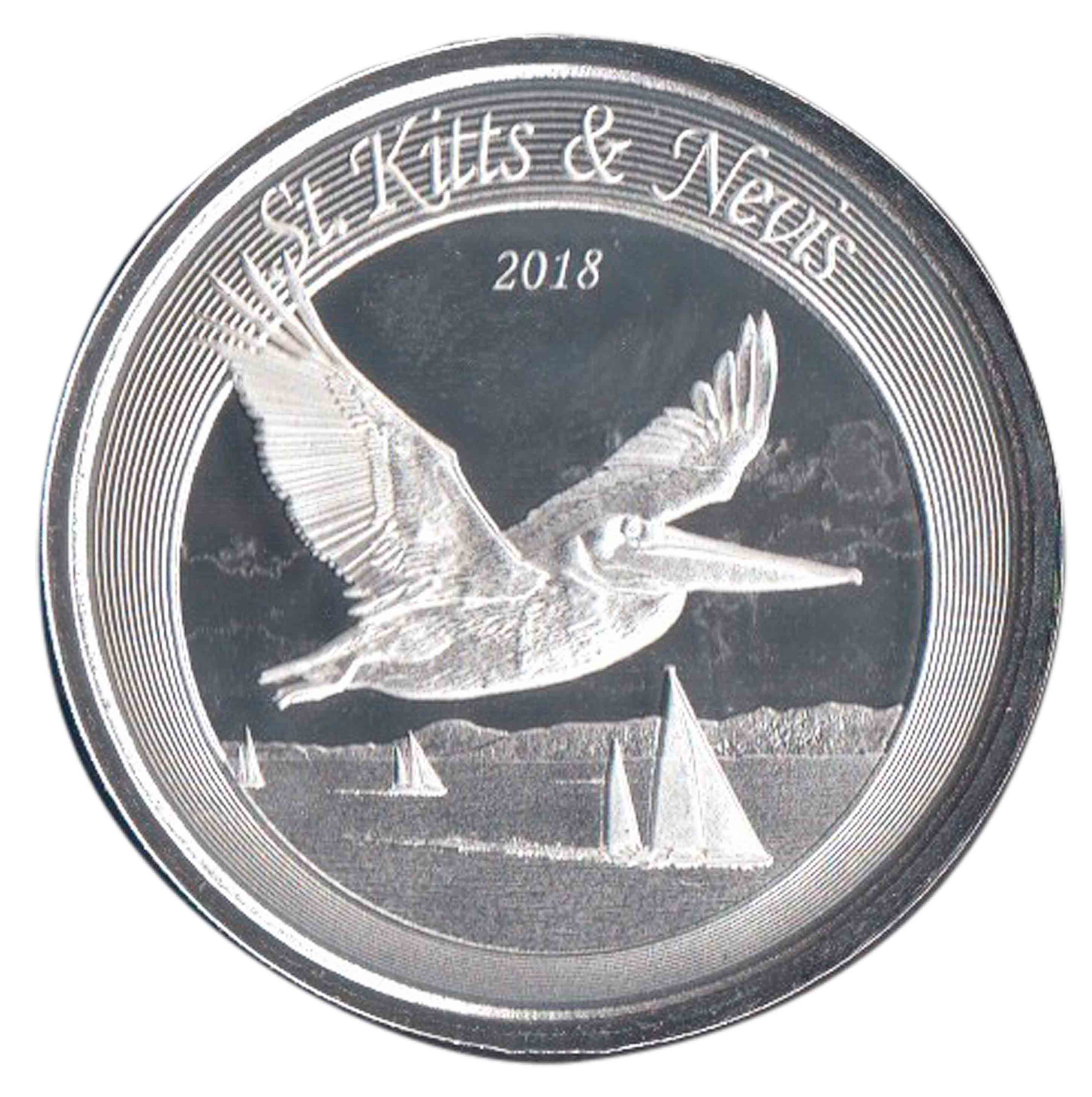 SAINT KITTS e NEVIS 2 Dollars Argento 1 OZ Pellicano - 2018 Fdc