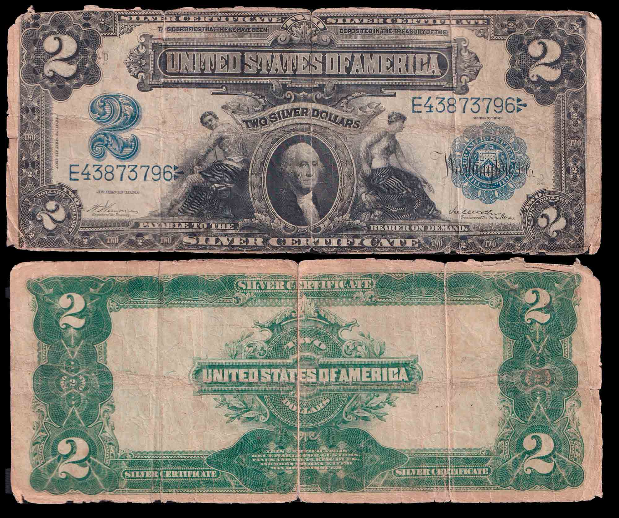 STATI UNITI  2 Dollari 1899 Silver Ceritficate MB Rara