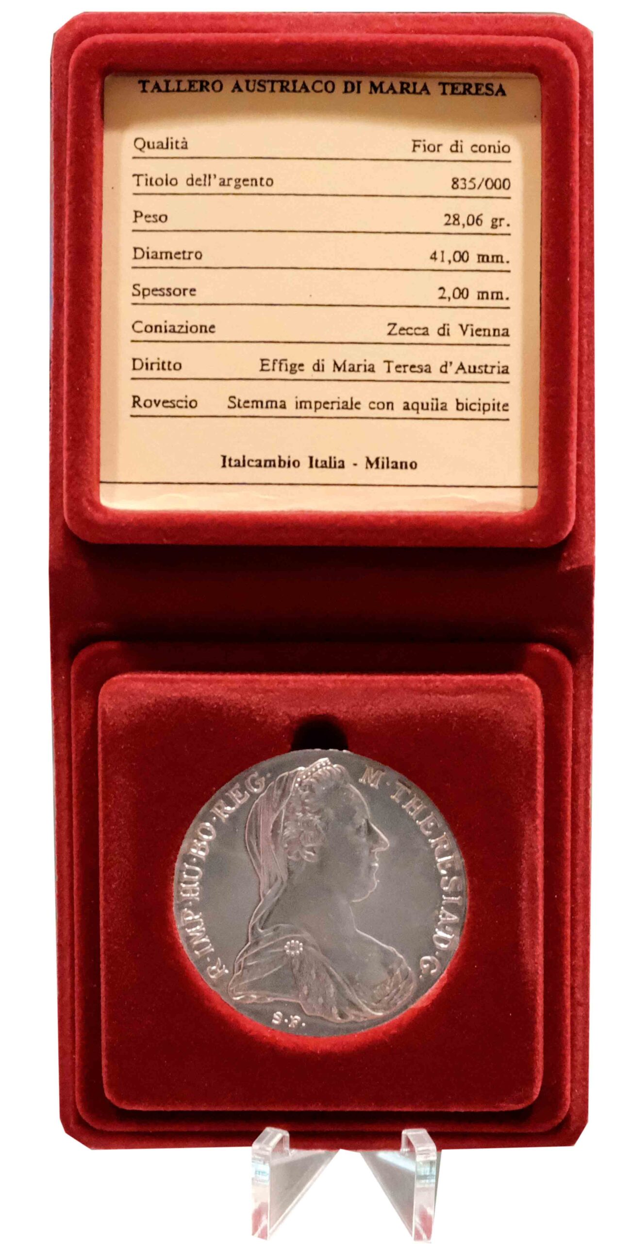 TALLERO AUSTRIACO MARIA TERESA 1780 Argento in Confezione Fdc