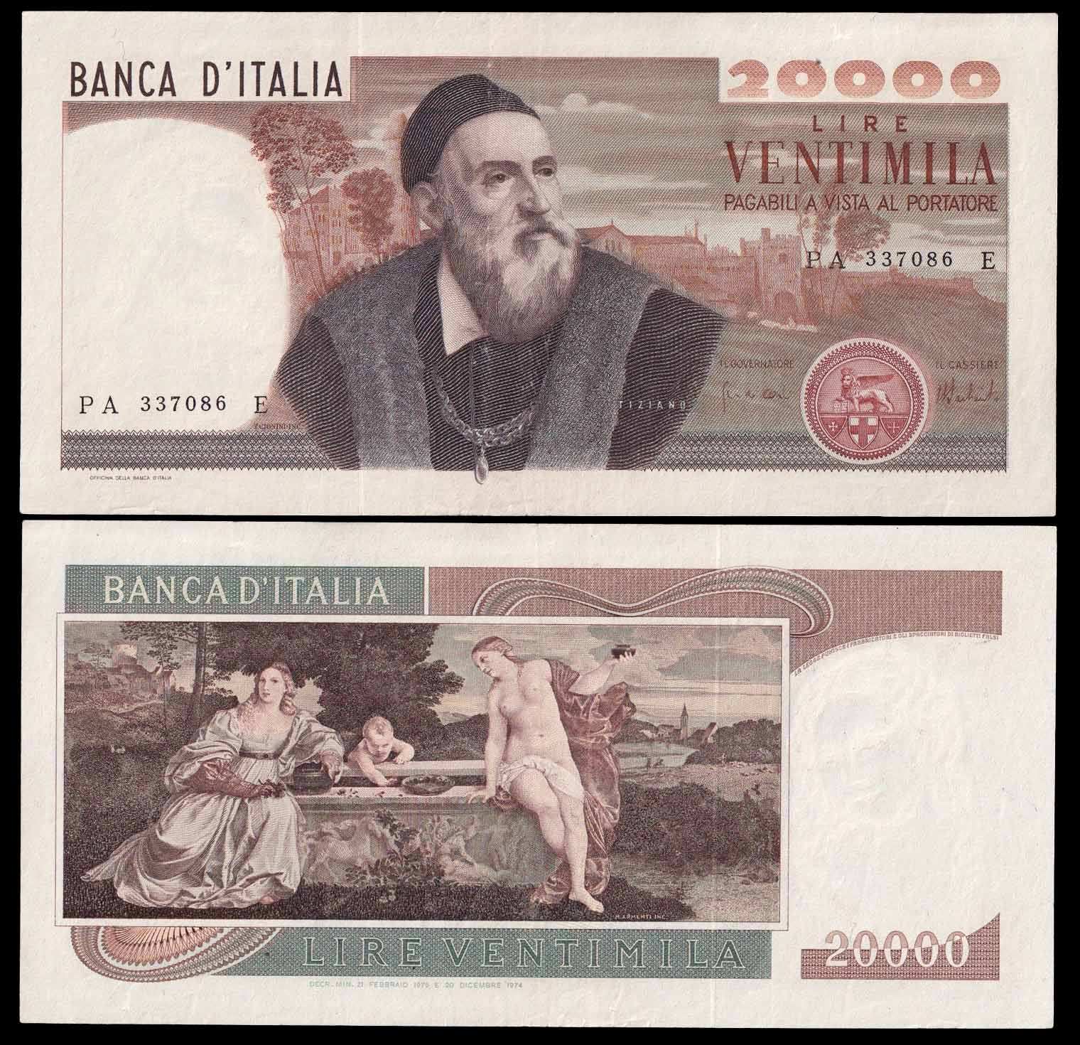 1975 - Lire 20.000 Tiziano D.M 21-02-1975 Rara Quasi Spl