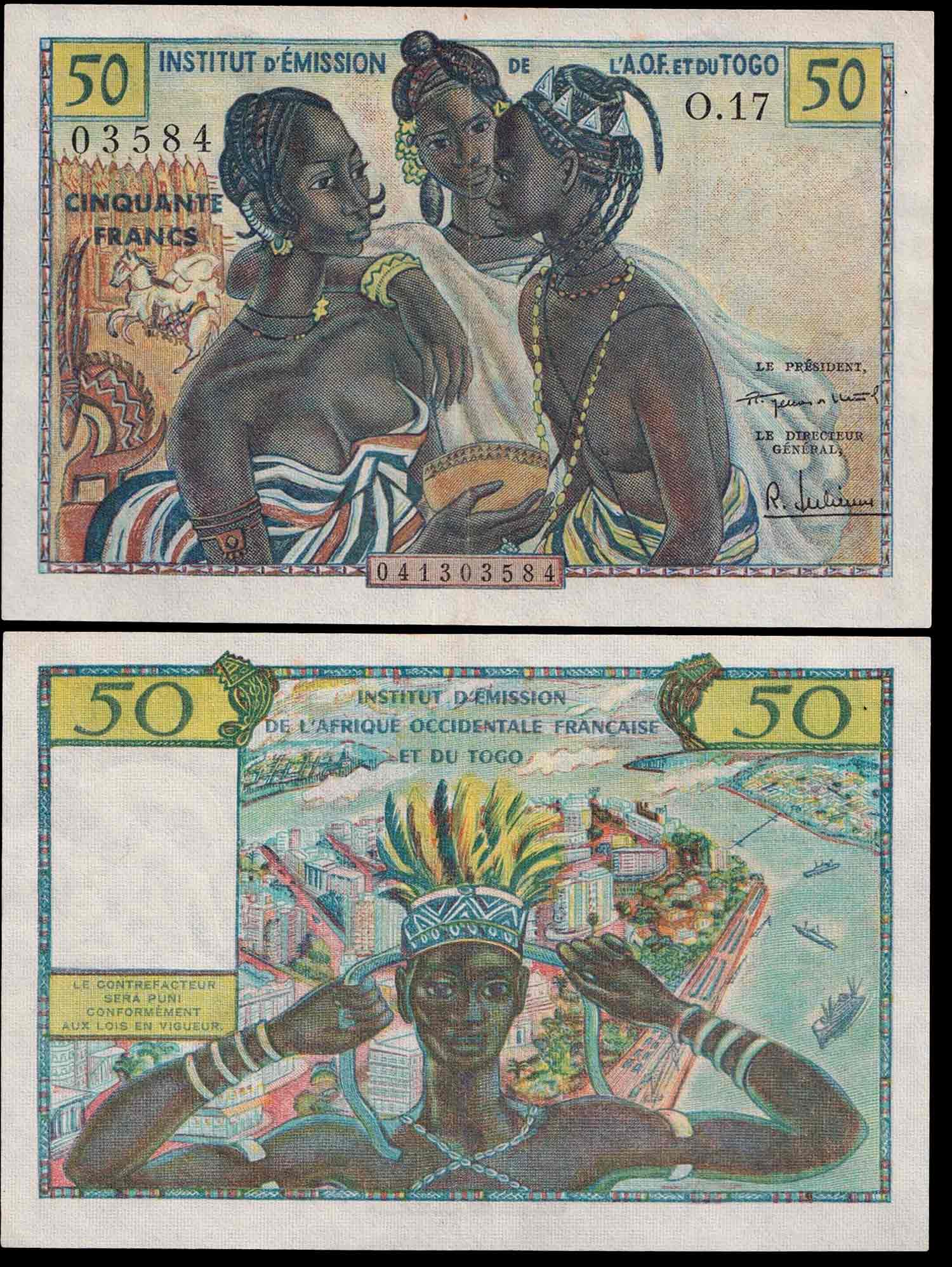 AFRICA OCCIDENTALE FRANCESE 50 Francs 1956 Spl Rara