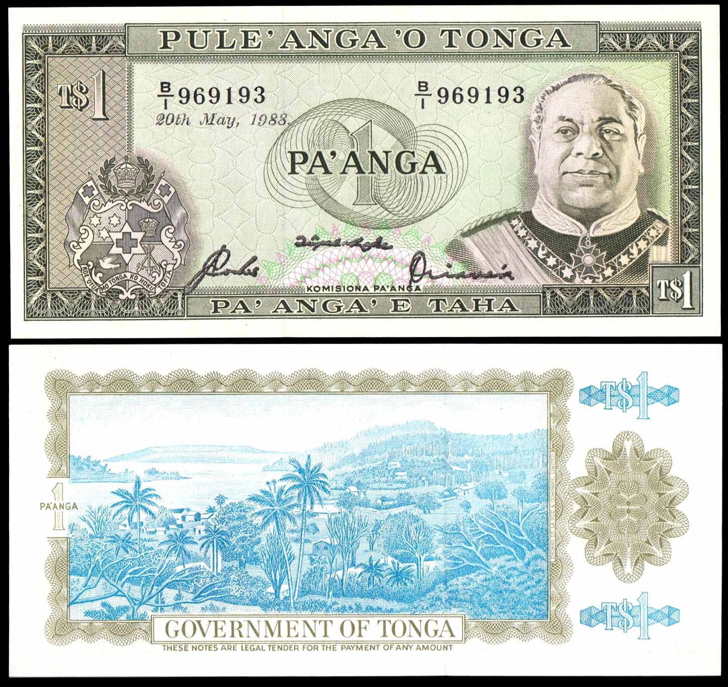 TONGA 1 Pa'anga "King Tupou IV 1988 Quasi Fior di Stampa
