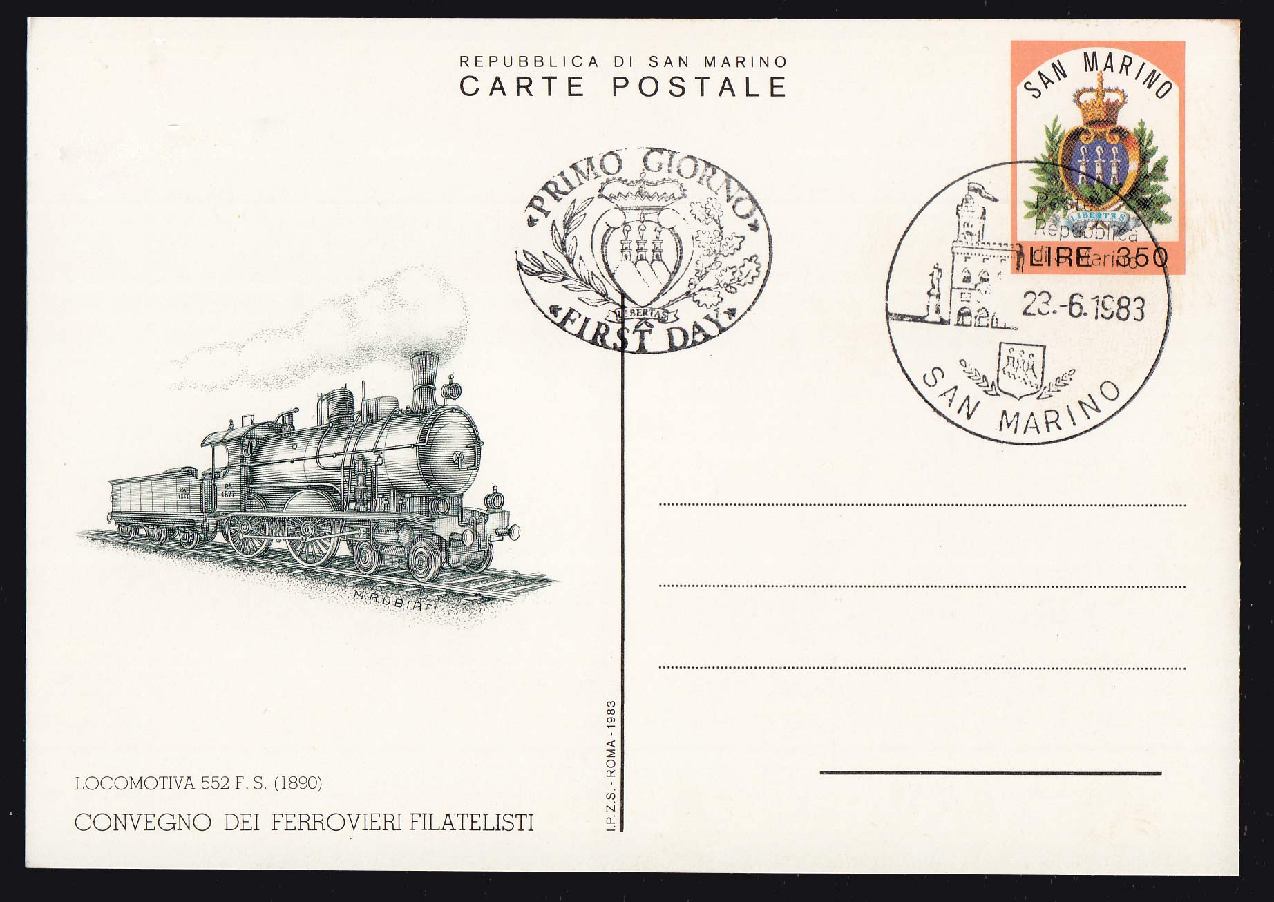 CONVEGNO DEI FERROVIERI FILATELISTI Fdc 23.6.1983