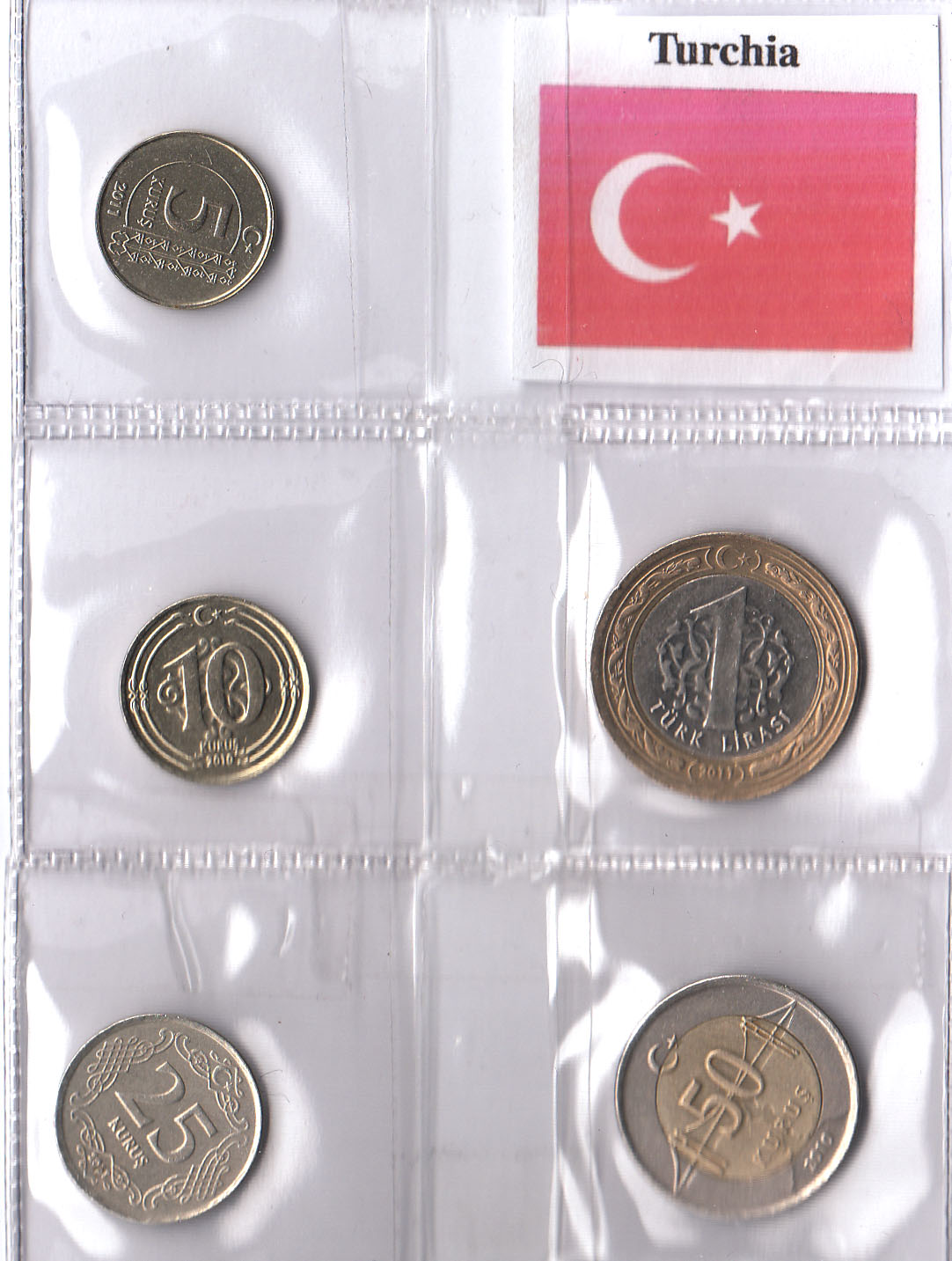 TURCHIA set composto da 5 - 10 - 25 - 50 - Kurush - 1 Lira bimetallica Spl+