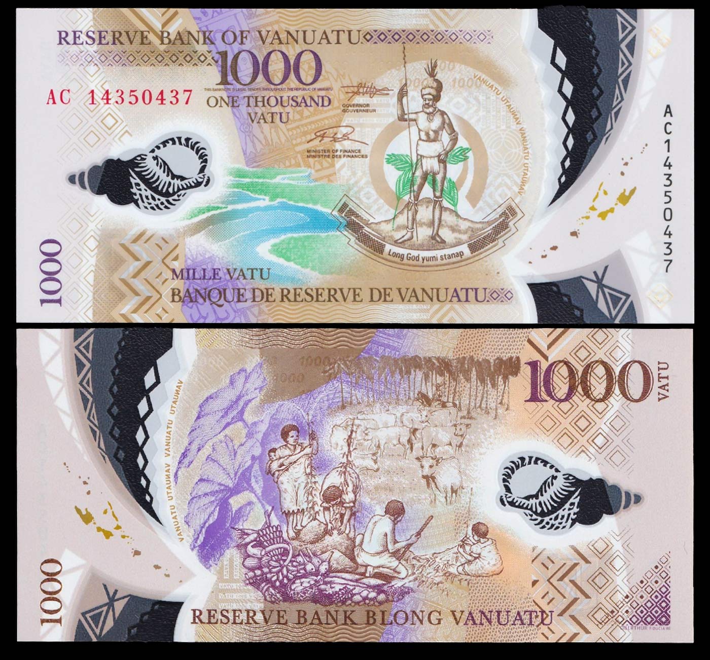 VANUATU 1000 Vatu 2014 P 13 Polymer Fior di Conio