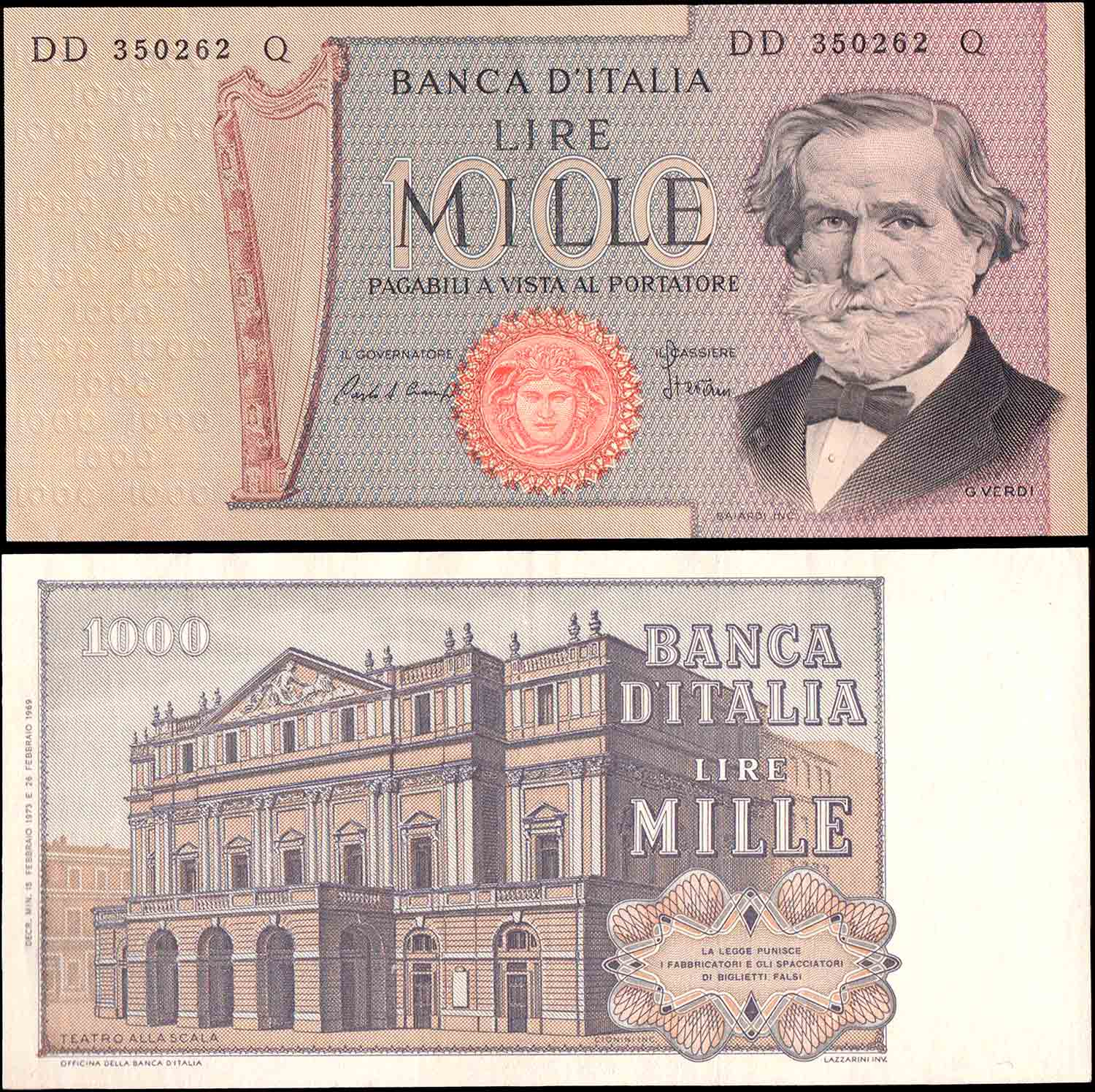 1969-81 - Repubblica Italiana 1000 Lire Verdi Fior di Stampa