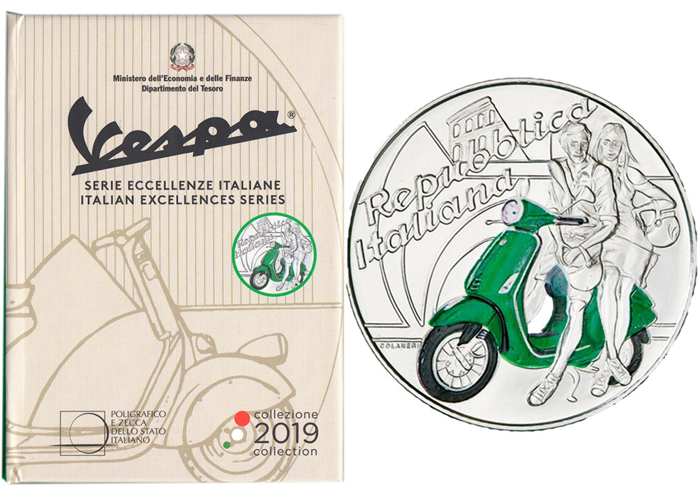 2019 - 5 euro Vespa Serie Eccellenze Italiane VERDE Rara