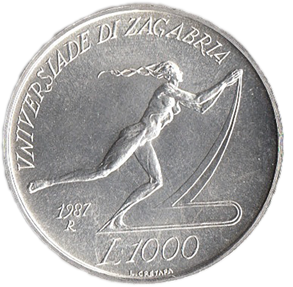 1987 Lire 1000 Argento Universiadi Zagabria San Marino