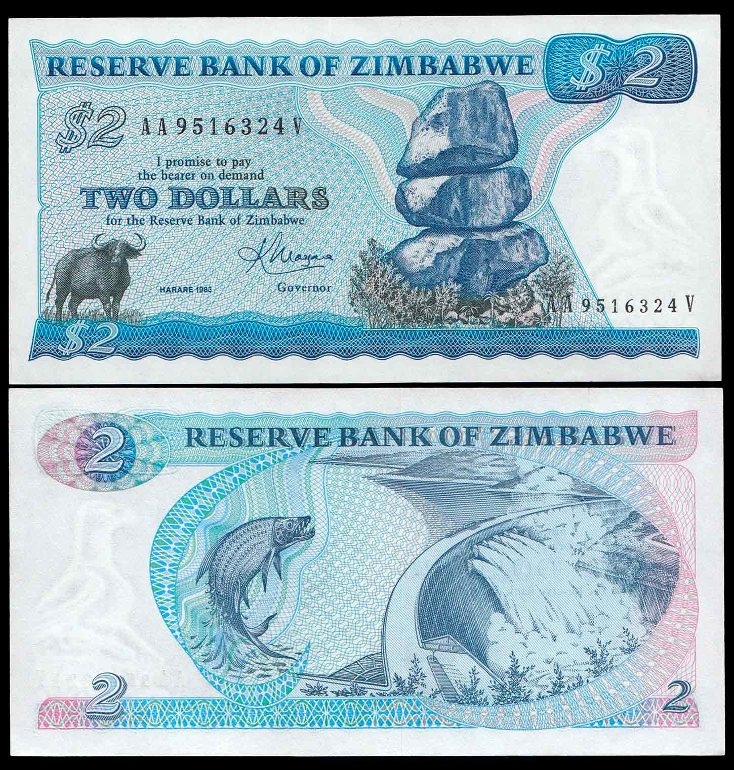 ZIMBABWE 2 Dollars 1983 Quasi Fds