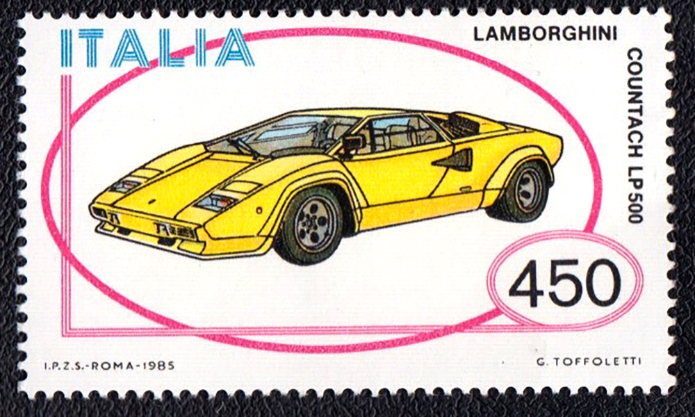 1985 - ITALIA francobollo dedicato alla Lamborghini Countach nuovo L. 450