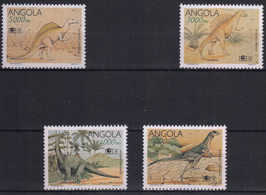 ANGOLA francobolli sui dinosauri serie completa nuova Yvert e Tellier 930-3