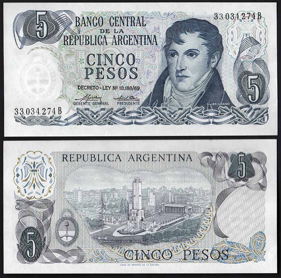 ARGENTINA 5 Pesos 1974 Fior di Stampa