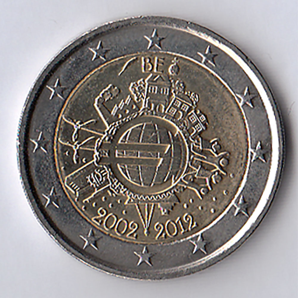 2012 - 2 Euro BELGIO 10° Anniversario euro Fdc