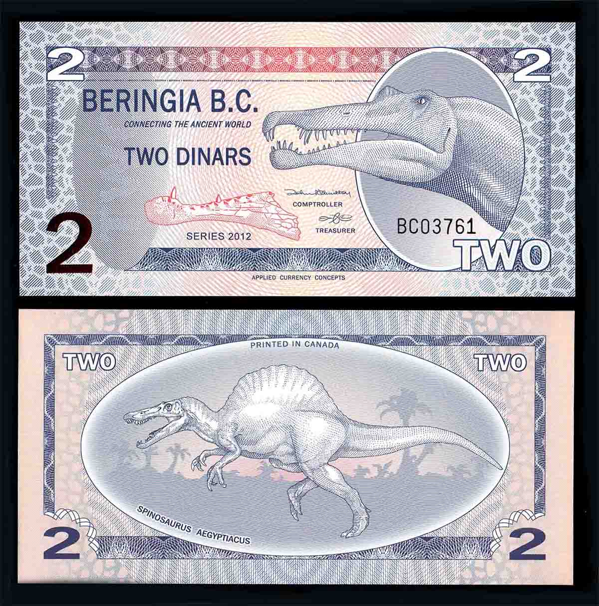 BERINGIA B. C. 2 Dollars 2012 Polymer Dinosauro Fior di Stampa
