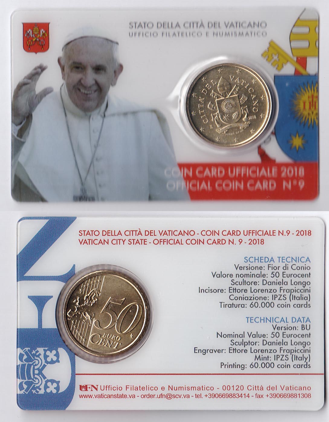 2018 - Coincard VATICANO 50 Centesimi Papa Francesco -  N.9