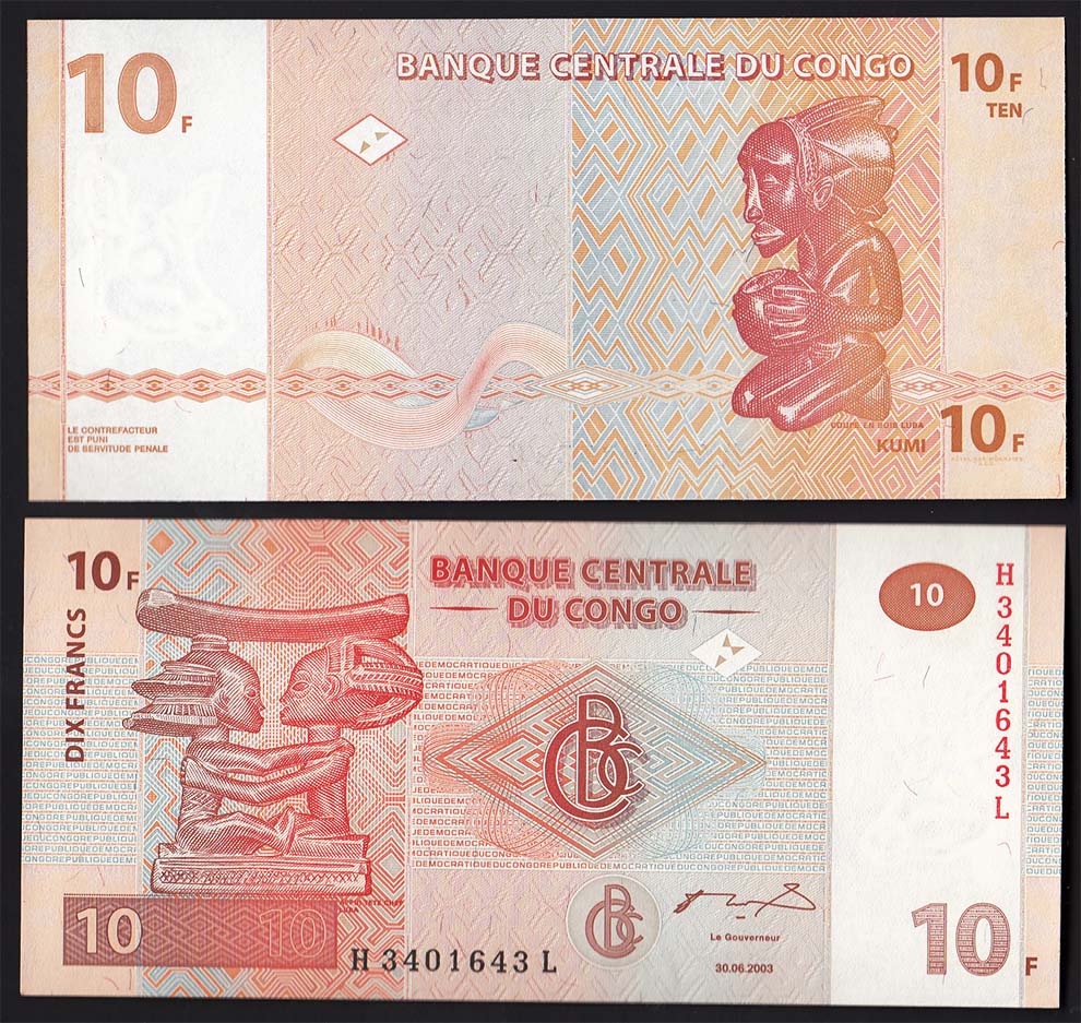 CONGO REPUBBLICA DEMOCRATICA 10 Francs 2003 Fior di Stampa