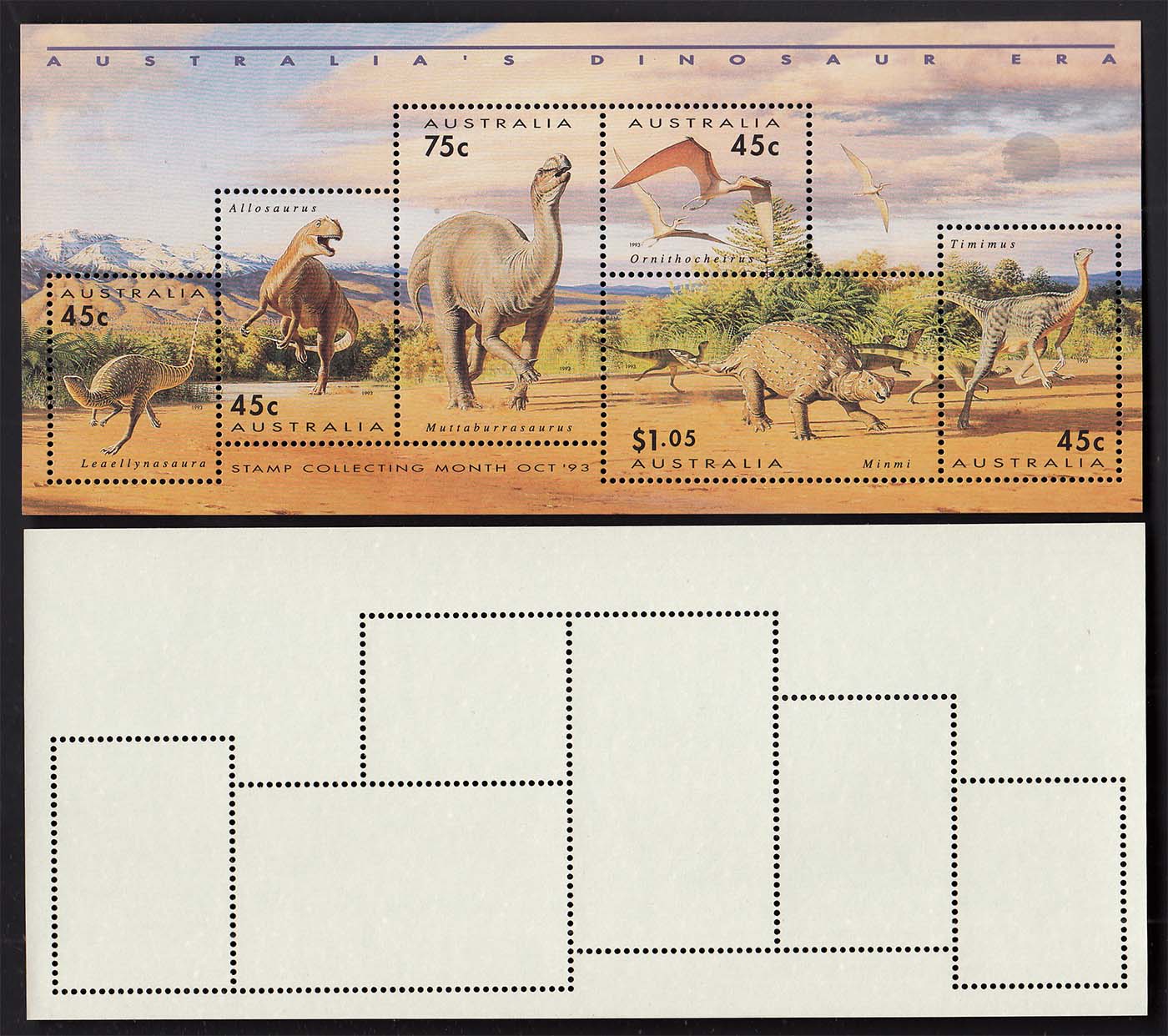 AUSTRALIA foglietto 6 valori tematica dinosauri nuovo 1993 BF 16