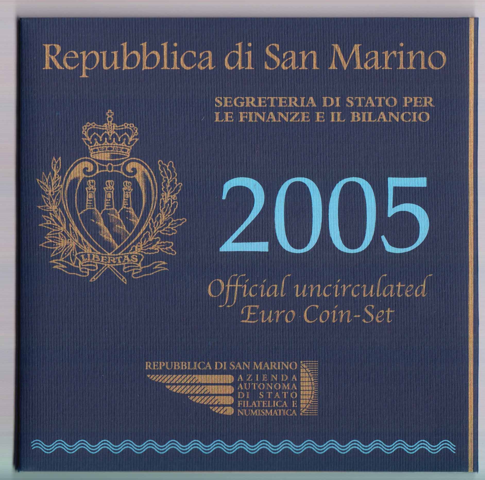 2005 Set Ufficiale 9 Pezzi Con 5 € In Argento San Marino