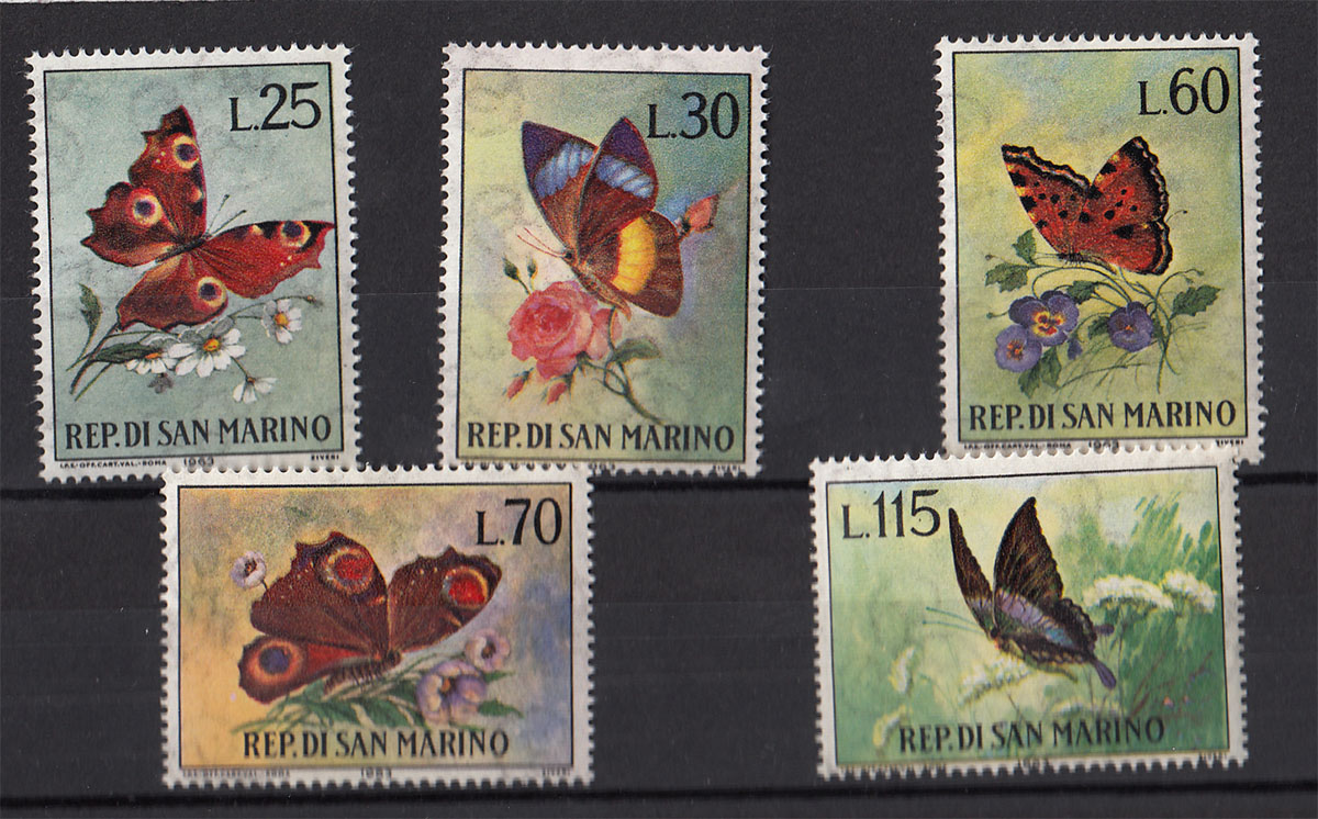 1963 San Marino Farfalle 5 val. nuovi Sassone 644-8