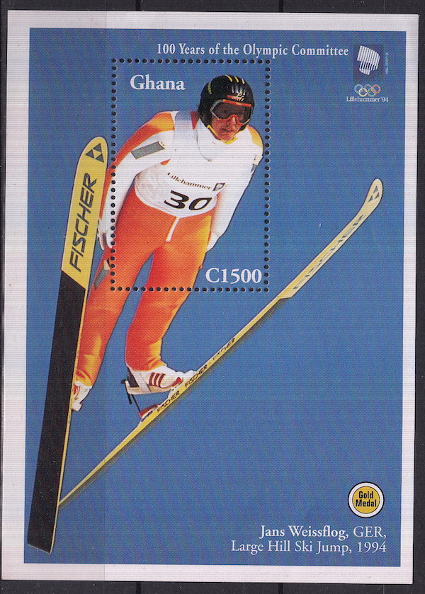 GHANA 1994 Centenario Comitato Olimpico Jans Weissflog Yvert Tellier Bf 252