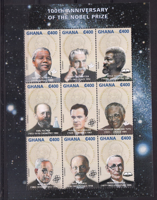 GHANA 1995 Foglietto Centenario del Premio Nobel Yvert 1823-31