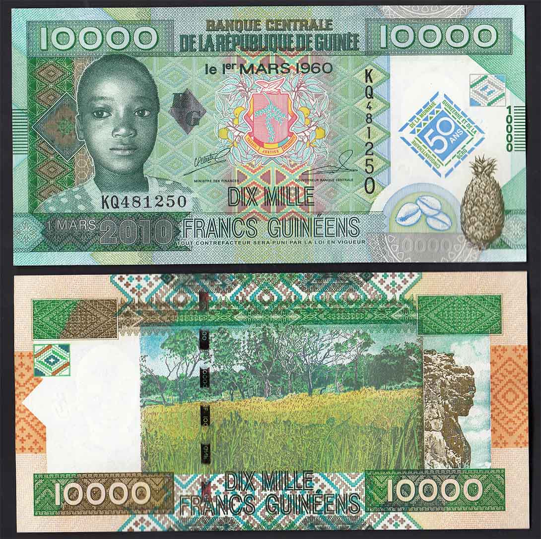 GUINEA 10.000 Francs 50 Anniv. Banca della Guinea Fior di Stampa