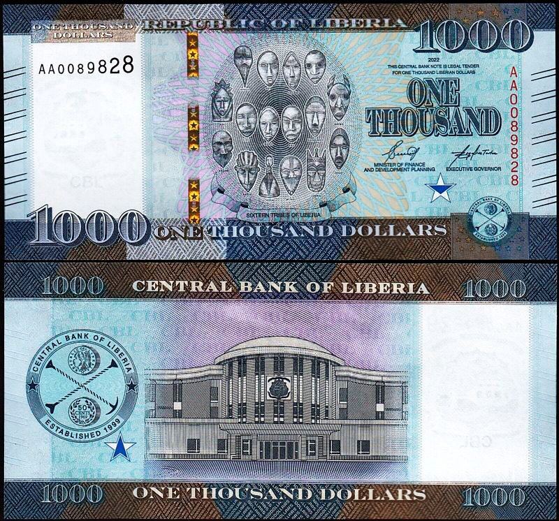 LIBERIA 1000 Dollars 2022 Fior di Stampa